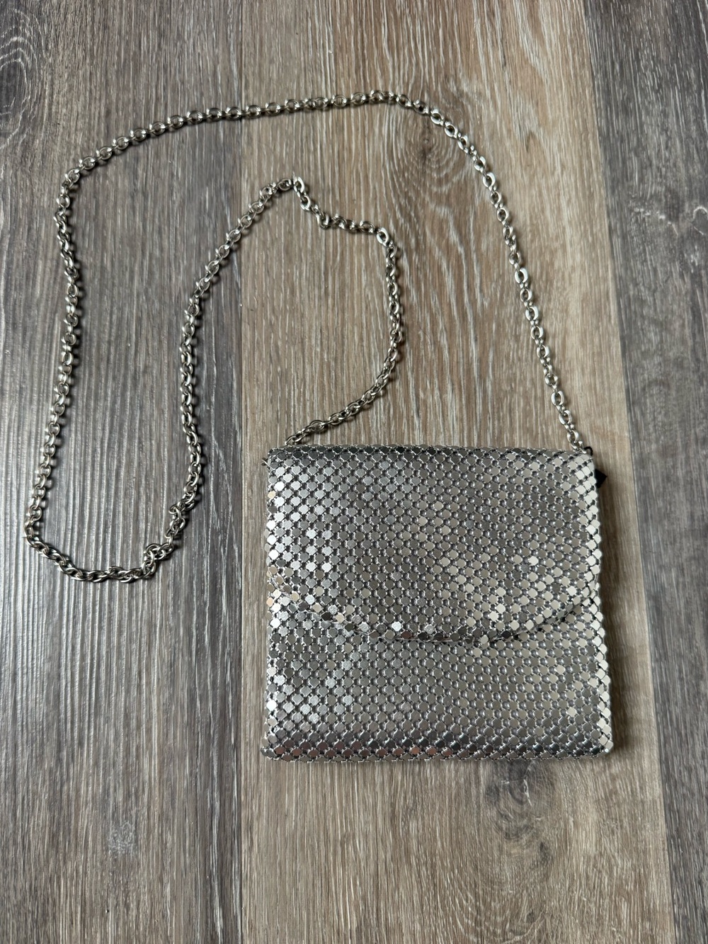 RSVP Silver Chainmail Shiny Crossbody Bag Small